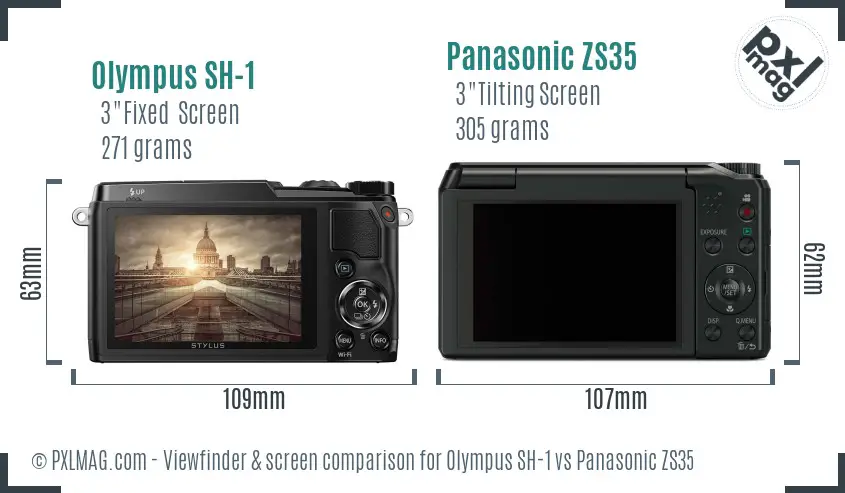 Olympus SH-1 vs Panasonic ZS35 Screen and Viewfinder comparison