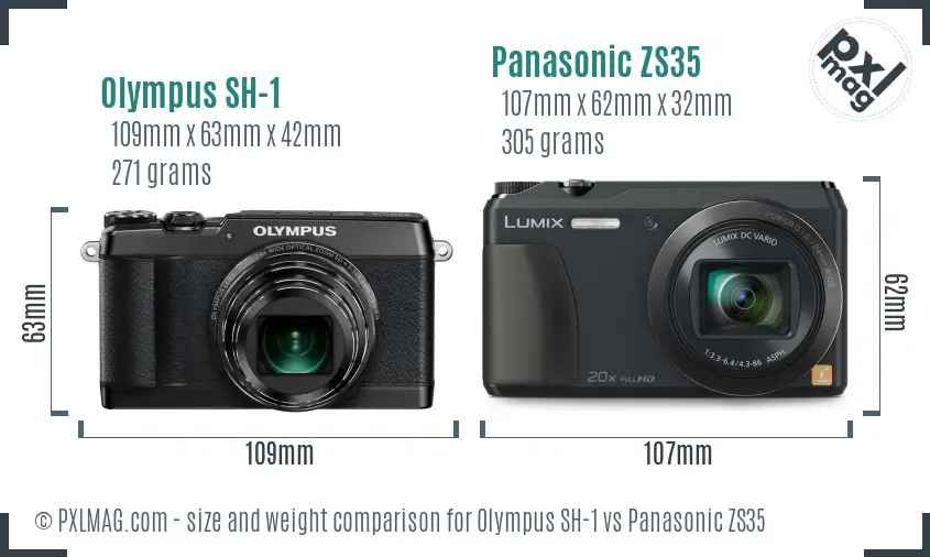 Olympus SH-1 vs Panasonic ZS35 size comparison