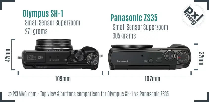 Olympus SH-1 vs Panasonic ZS35 top view buttons comparison