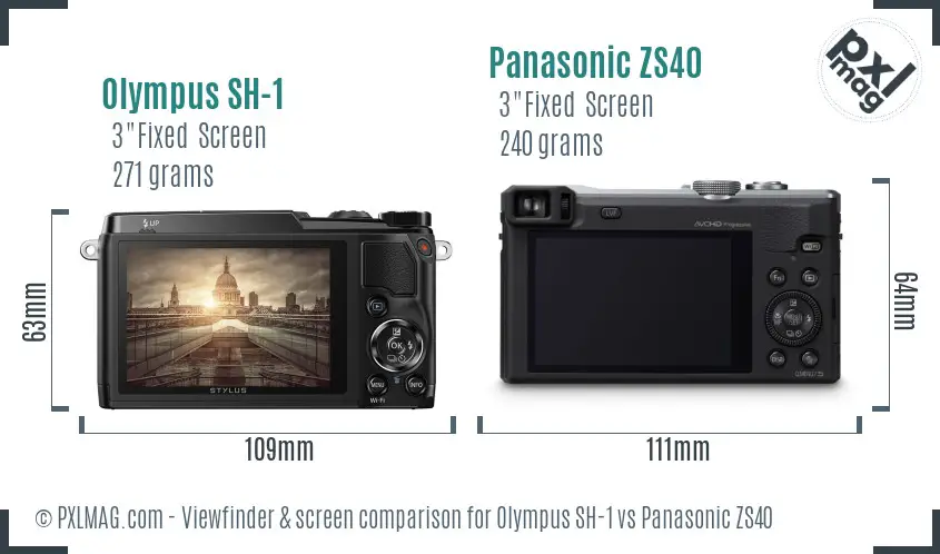Olympus SH-1 vs Panasonic ZS40 Screen and Viewfinder comparison