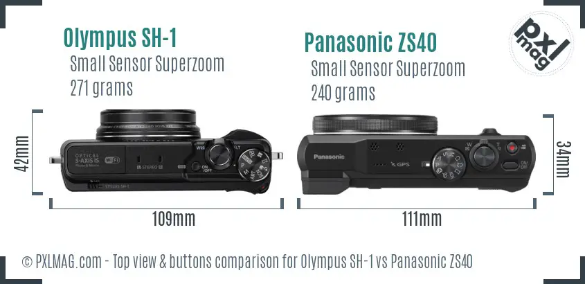 Olympus SH-1 vs Panasonic ZS40 top view buttons comparison
