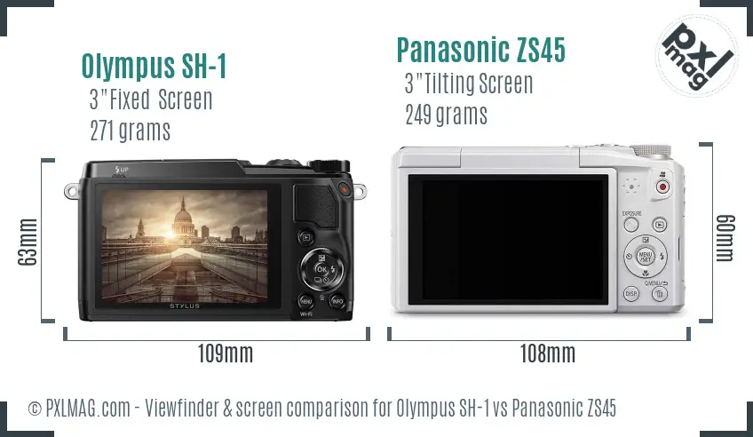 Olympus SH-1 vs Panasonic ZS45 Screen and Viewfinder comparison
