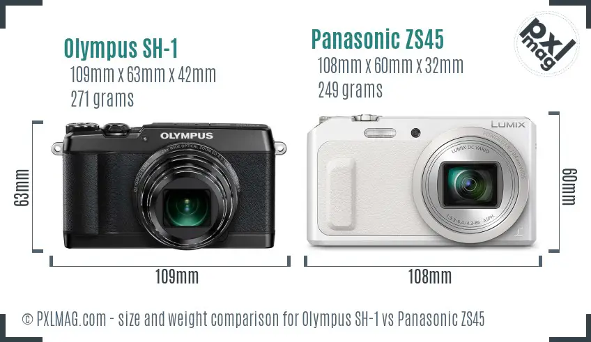 Olympus SH-1 vs Panasonic ZS45 size comparison