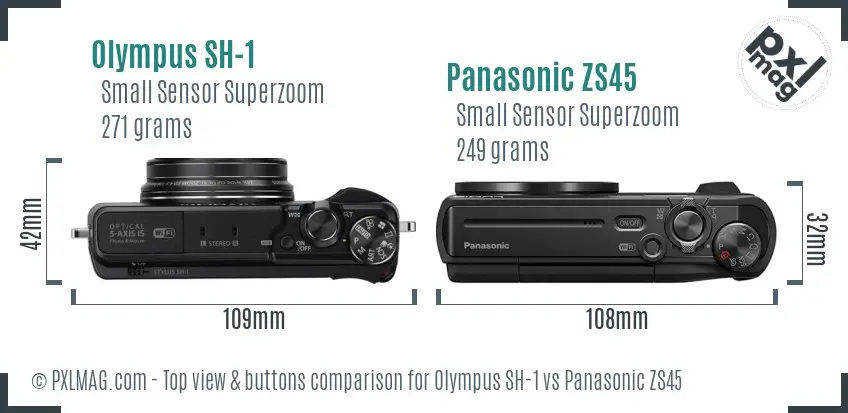 Olympus SH-1 vs Panasonic ZS45 top view buttons comparison