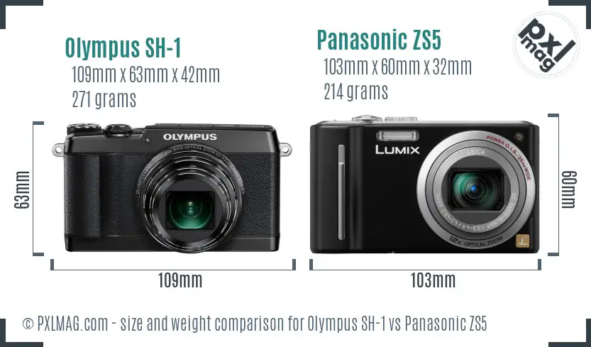 Olympus SH-1 vs Panasonic ZS5 size comparison