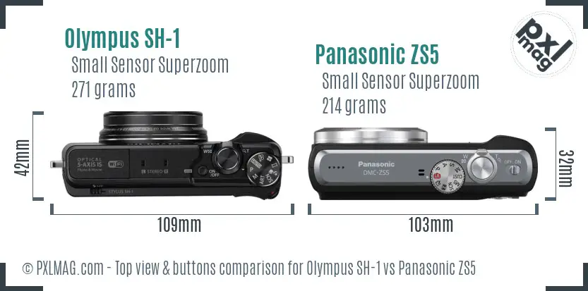 Olympus SH-1 vs Panasonic ZS5 top view buttons comparison