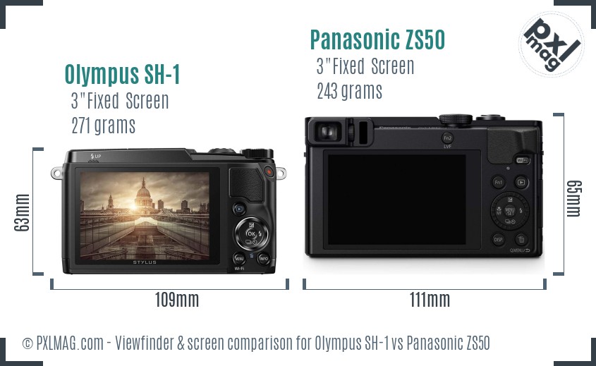 Olympus SH-1 vs Panasonic ZS50 Screen and Viewfinder comparison