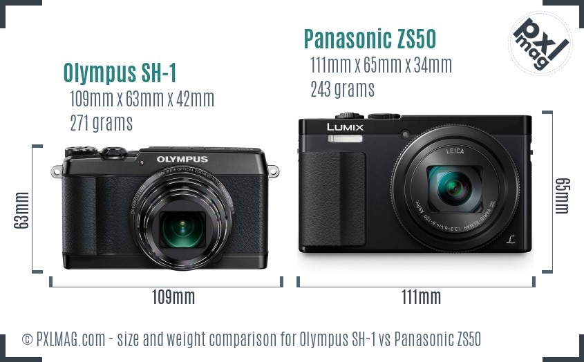 Olympus SH-1 vs Panasonic ZS50 size comparison