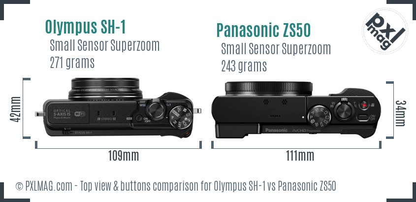 Olympus SH-1 vs Panasonic ZS50 top view buttons comparison