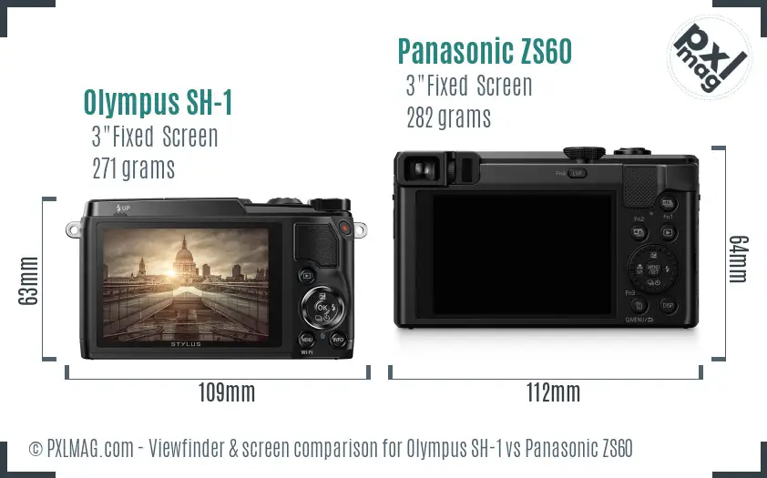 Olympus SH-1 vs Panasonic ZS60 Screen and Viewfinder comparison