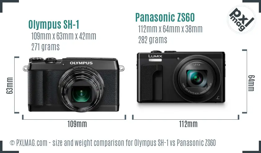 Olympus SH-1 vs Panasonic ZS60 size comparison
