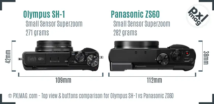 Olympus SH-1 vs Panasonic ZS60 top view buttons comparison