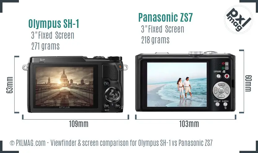 Olympus SH-1 vs Panasonic ZS7 Screen and Viewfinder comparison