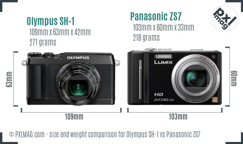 Olympus SH-1 vs Panasonic ZS7 size comparison