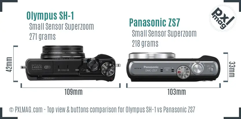 Olympus SH-1 vs Panasonic ZS7 top view buttons comparison