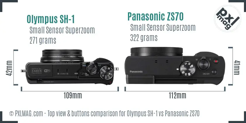 Olympus SH-1 vs Panasonic ZS70 top view buttons comparison