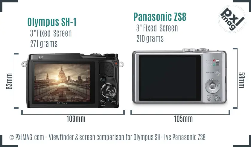 Olympus SH-1 vs Panasonic ZS8 Screen and Viewfinder comparison
