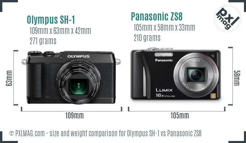 Olympus SH-1 vs Panasonic ZS8 size comparison