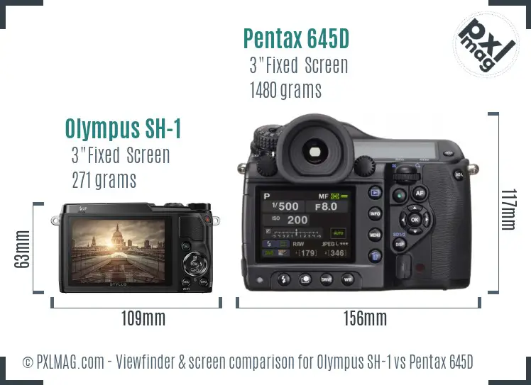 Olympus SH-1 vs Pentax 645D Screen and Viewfinder comparison