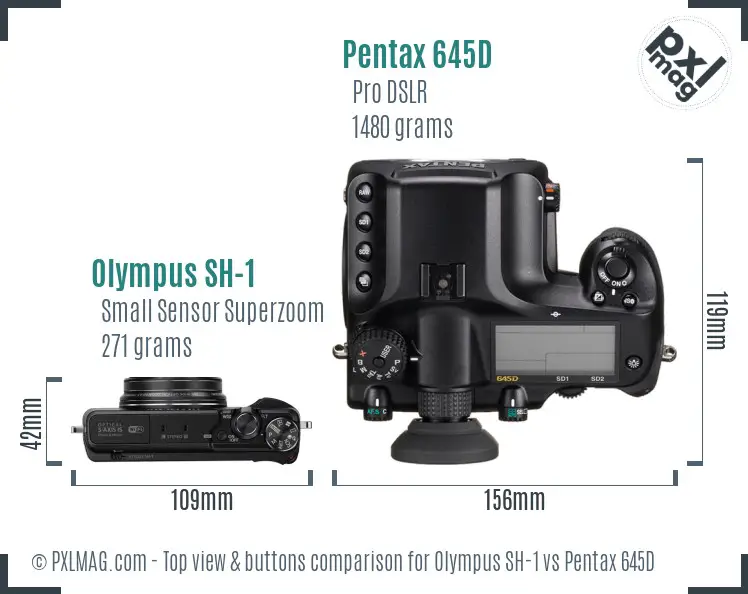 Olympus SH-1 vs Pentax 645D top view buttons comparison