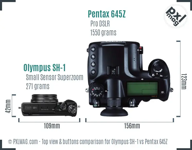 Olympus SH-1 vs Pentax 645Z top view buttons comparison