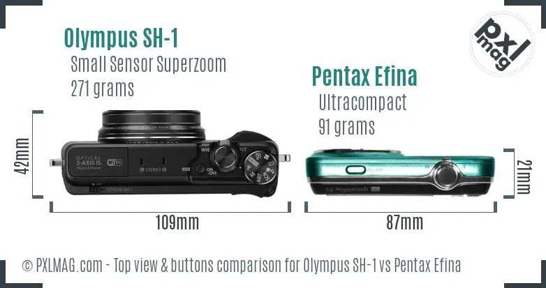 Olympus SH-1 vs Pentax Efina top view buttons comparison