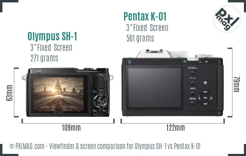 Olympus SH-1 vs Pentax K-01 Screen and Viewfinder comparison