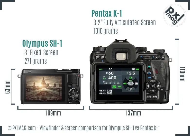 Olympus SH-1 vs Pentax K-1 Screen and Viewfinder comparison