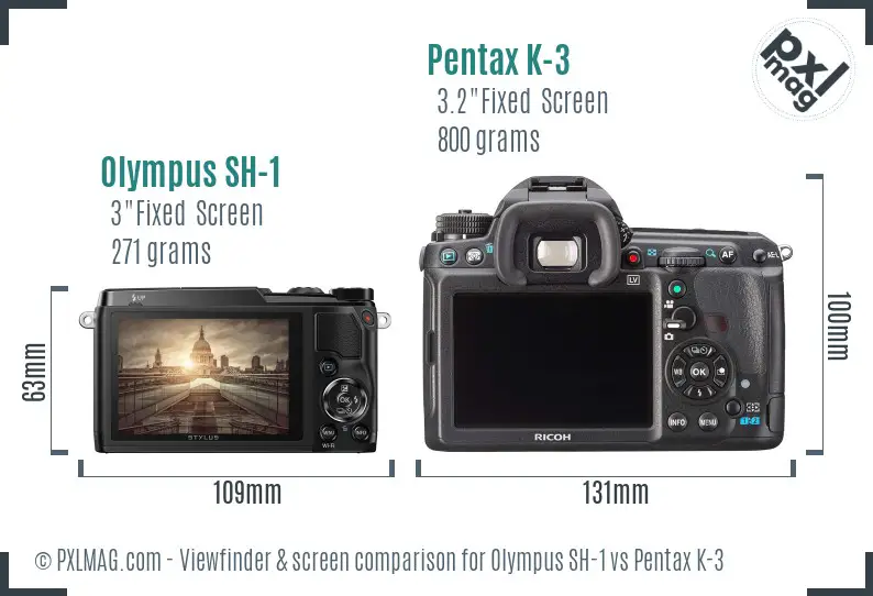 Olympus SH-1 vs Pentax K-3 Screen and Viewfinder comparison