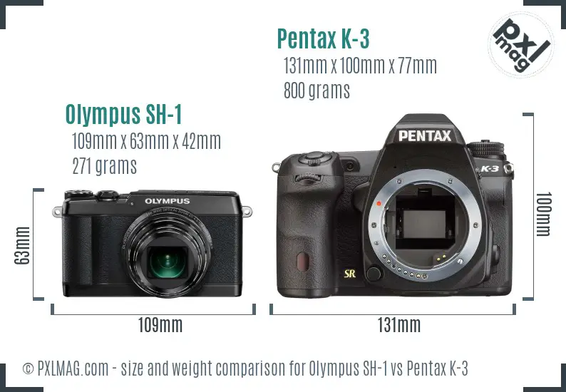 Olympus SH-1 vs Pentax K-3 size comparison