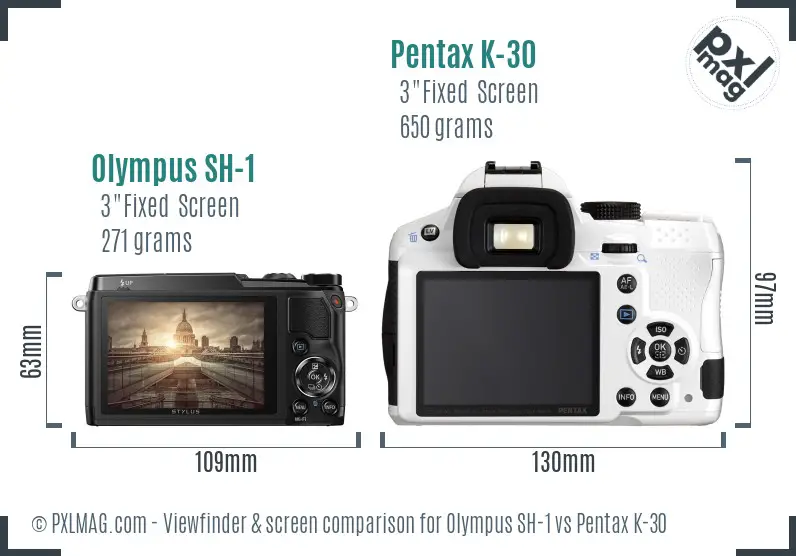 Olympus SH-1 vs Pentax K-30 Screen and Viewfinder comparison