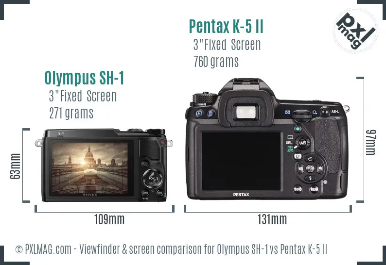 Olympus SH-1 vs Pentax K-5 II Screen and Viewfinder comparison