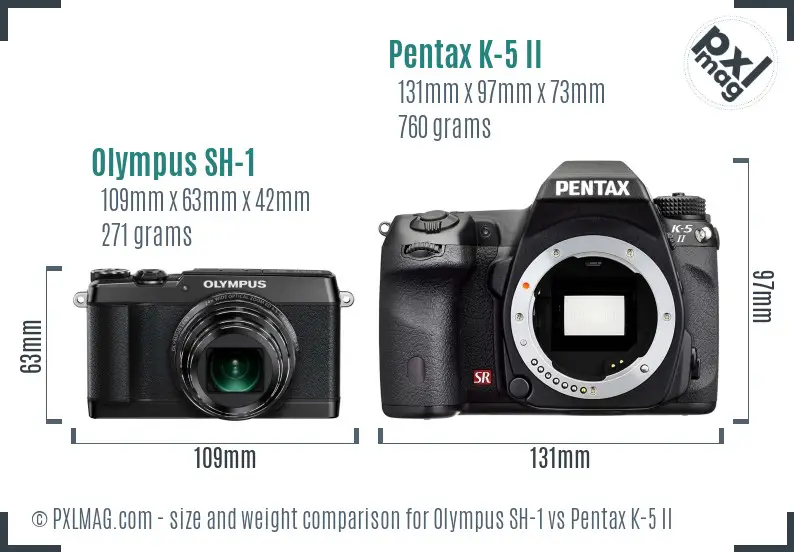 Olympus SH-1 vs Pentax K-5 II size comparison