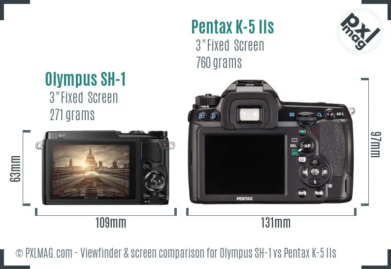 Olympus SH-1 vs Pentax K-5 IIs Screen and Viewfinder comparison