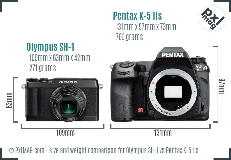 Olympus SH-1 vs Pentax K-5 IIs size comparison