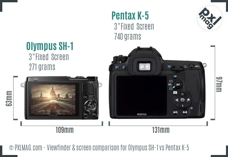 Olympus SH-1 vs Pentax K-5 Screen and Viewfinder comparison