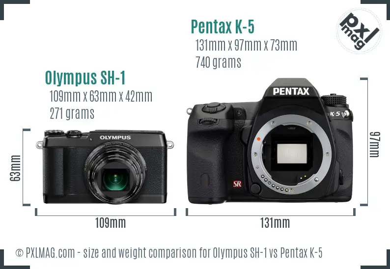 Olympus SH-1 vs Pentax K-5 size comparison