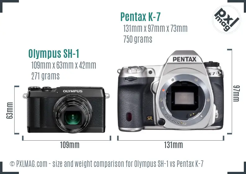 Olympus SH-1 vs Pentax K-7 size comparison