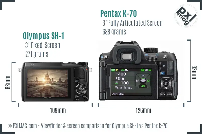 Olympus SH-1 vs Pentax K-70 Screen and Viewfinder comparison