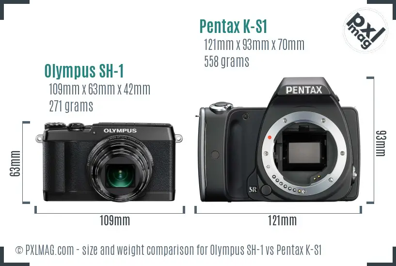 Olympus SH-1 vs Pentax K-S1 size comparison