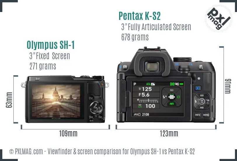 Olympus SH-1 vs Pentax K-S2 Screen and Viewfinder comparison