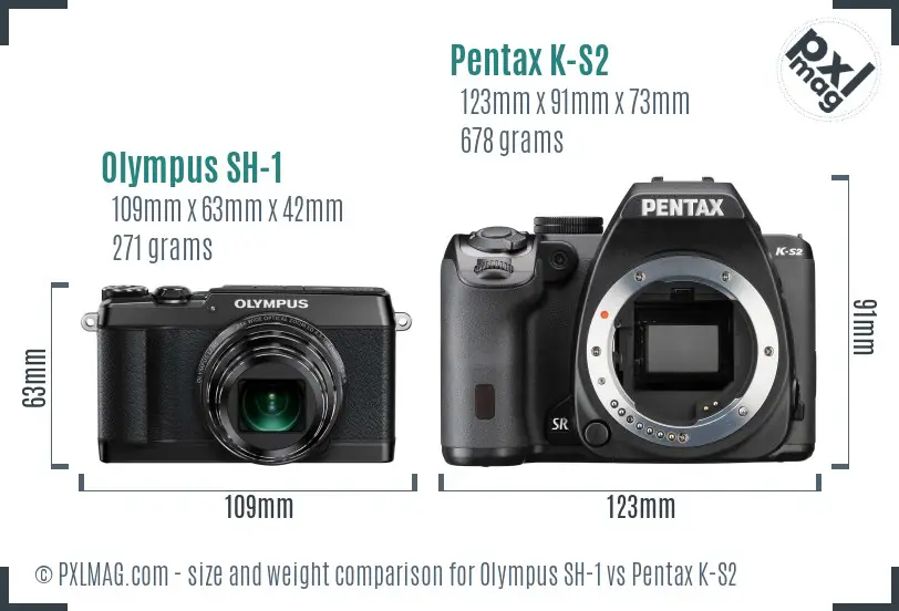Olympus SH-1 vs Pentax K-S2 size comparison