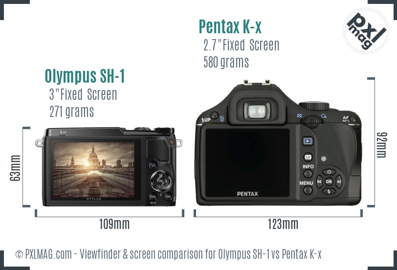 Olympus SH-1 vs Pentax K-x Screen and Viewfinder comparison