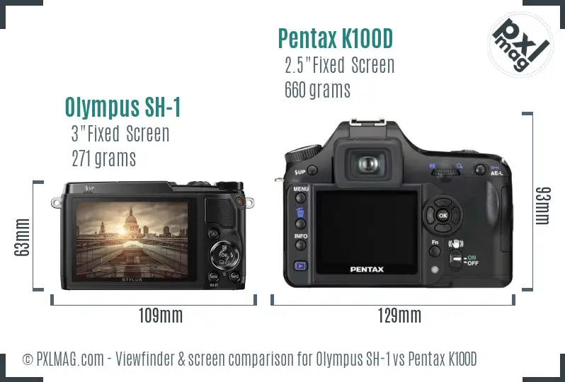 Olympus SH-1 vs Pentax K100D Screen and Viewfinder comparison