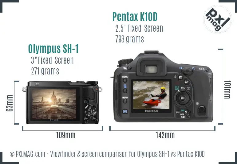 Olympus SH-1 vs Pentax K10D Screen and Viewfinder comparison