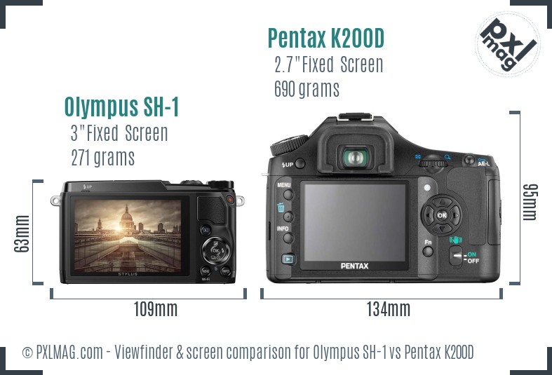 Olympus SH-1 vs Pentax K200D Screen and Viewfinder comparison