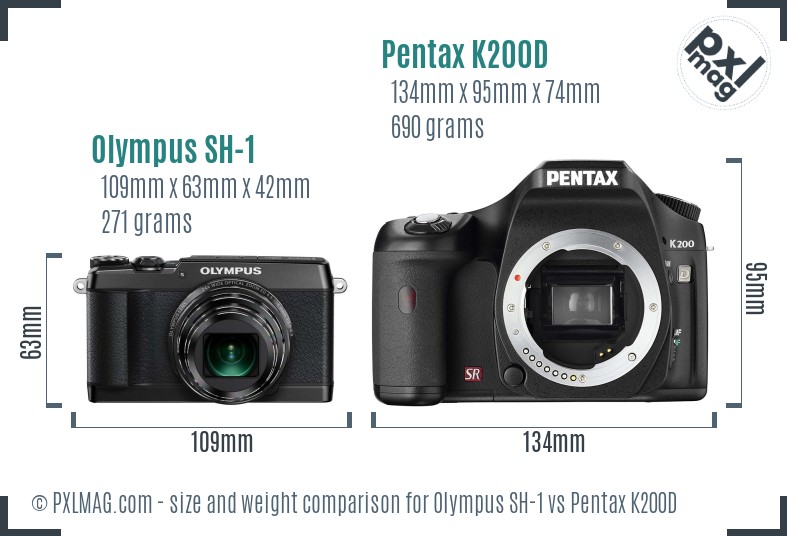 Olympus SH-1 vs Pentax K200D size comparison