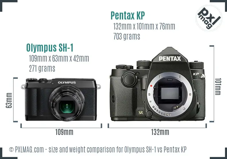 Olympus SH-1 vs Pentax KP size comparison
