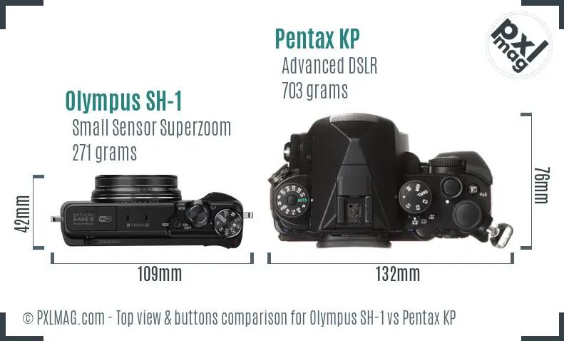 Olympus SH-1 vs Pentax KP top view buttons comparison