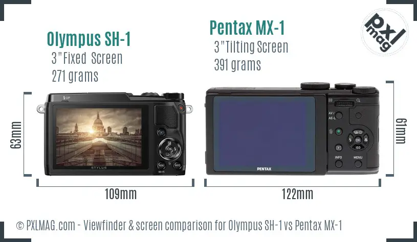 Olympus SH-1 vs Pentax MX-1 Screen and Viewfinder comparison